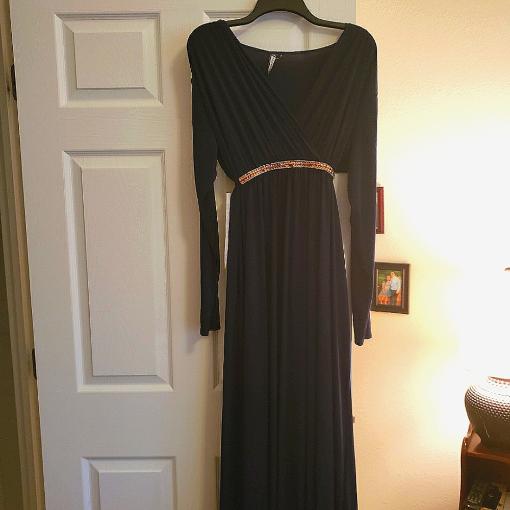 Long sleeve  navy blue kaftan style maxi dress